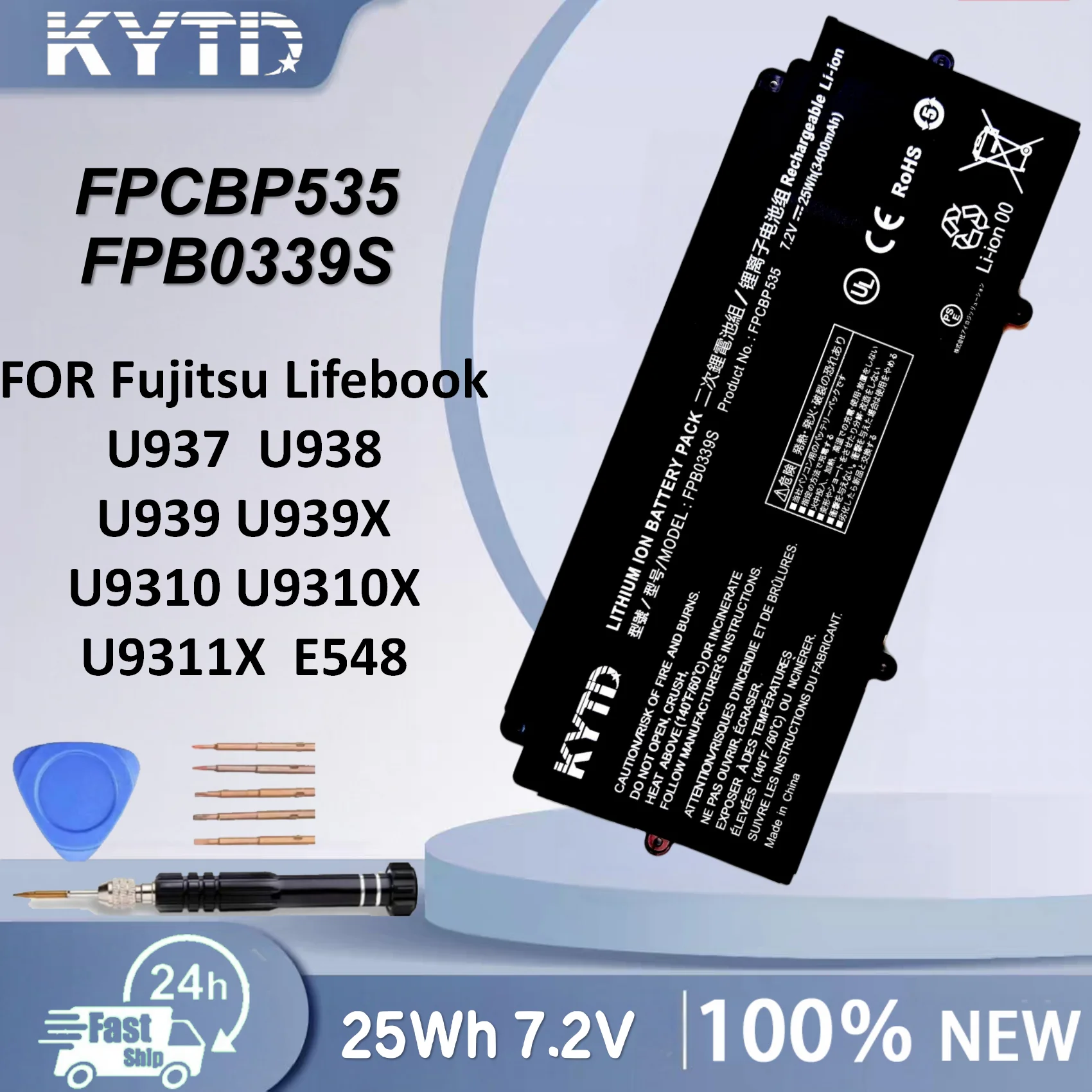 KYTD Laptop Battery For Fujitsu LifeBook U937 E548 U939X Series FPCBP535 FPB0343S FPB0340S FPCBP544 FPCBP536 FPB0339S 7.2V