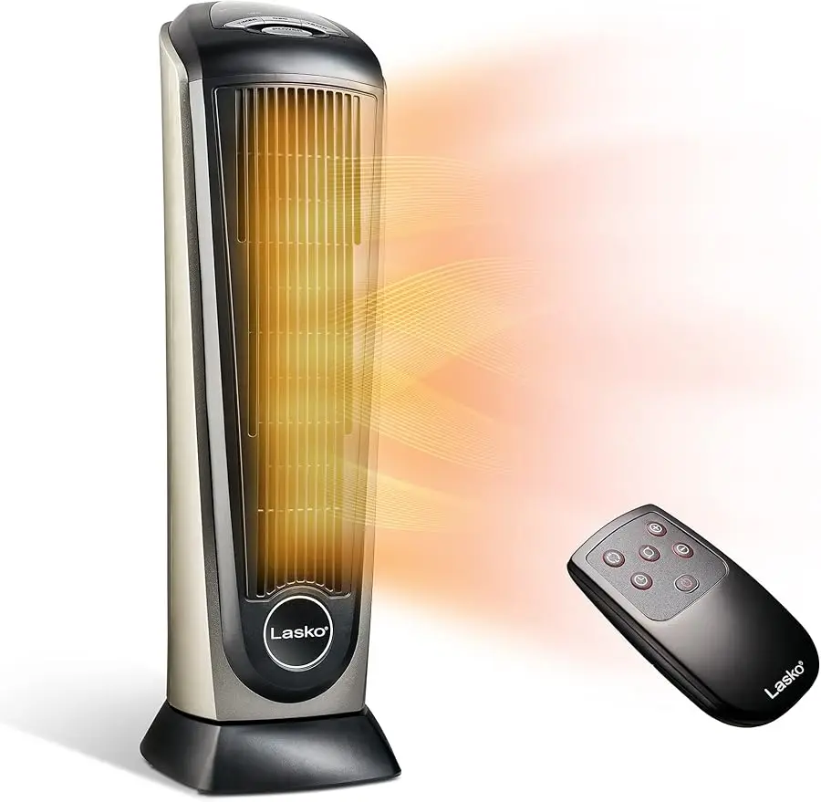 

Space Heater for Home with Adjustable Thermostat, Timer and Remote Control, 22.5 Inches, Grey/Black, 1500W