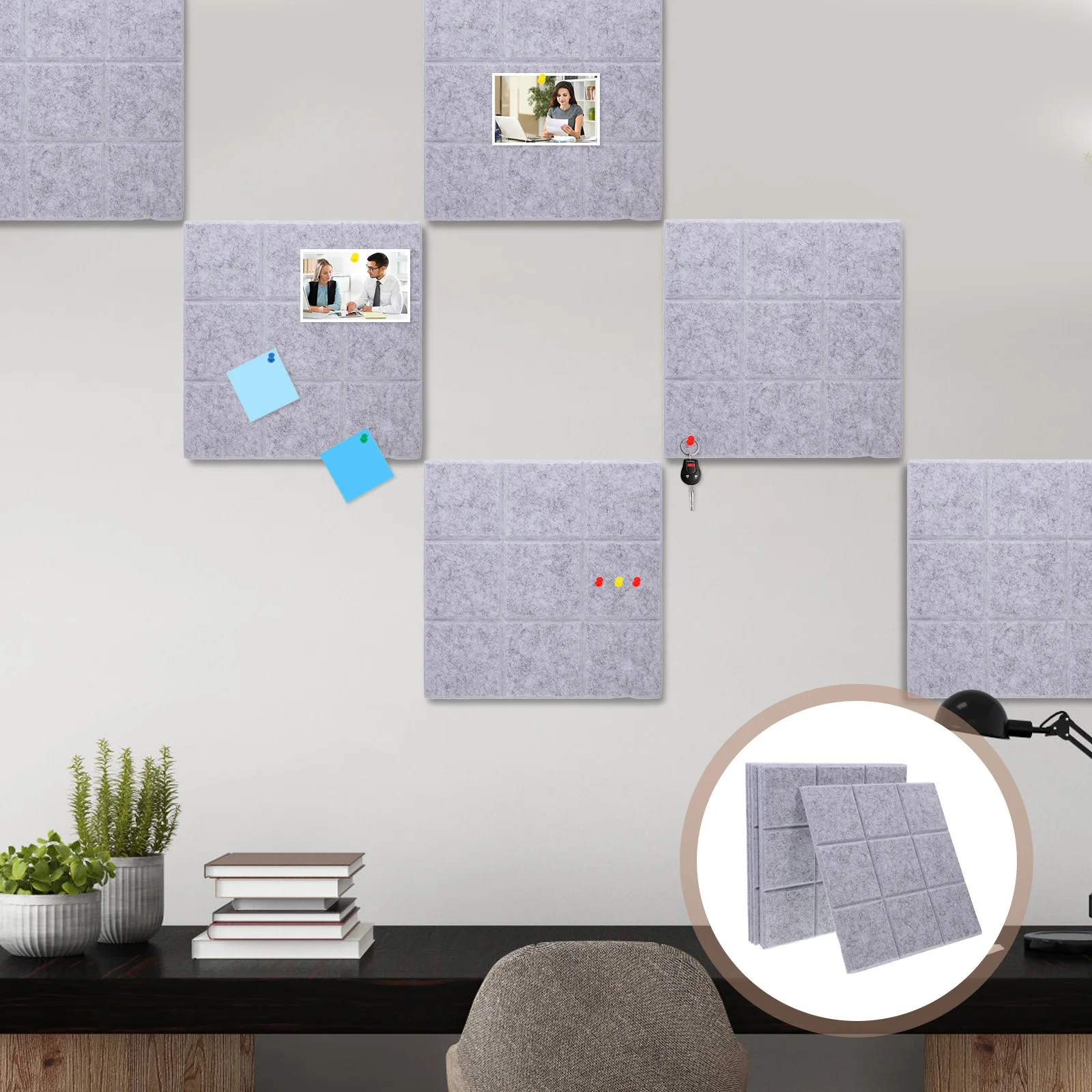 

6Pcs Felt Bulletin Board Tiles with Sticky Backing Pin Display Board for Home Office Wall Decor Photo Note Holder