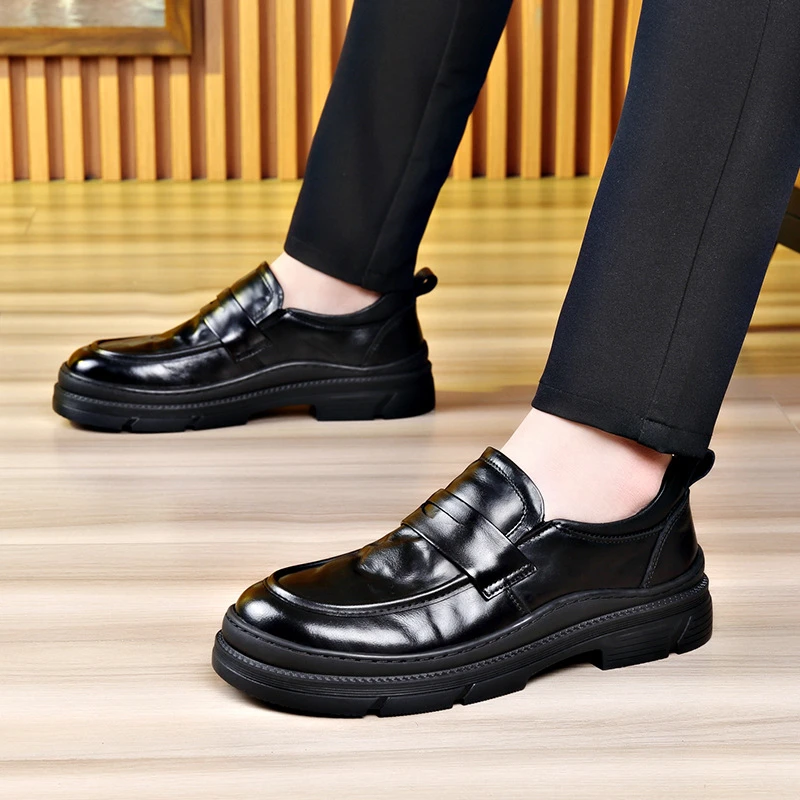 

New Style Wedding Groom Leather Shoes Men's First Layer Cowhide British Business Formal Casual Men's Shoes Comfortable Slip On