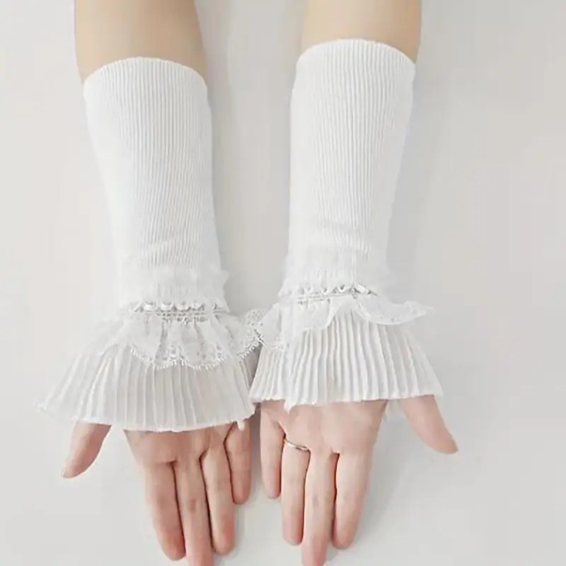 Polsini da polso lavorati a maglia con maniche in pizzo lungo elastico da donna Polsini morbidi invernali caldi e confortevoli Ragazze Lolita Polsini falsi Decor