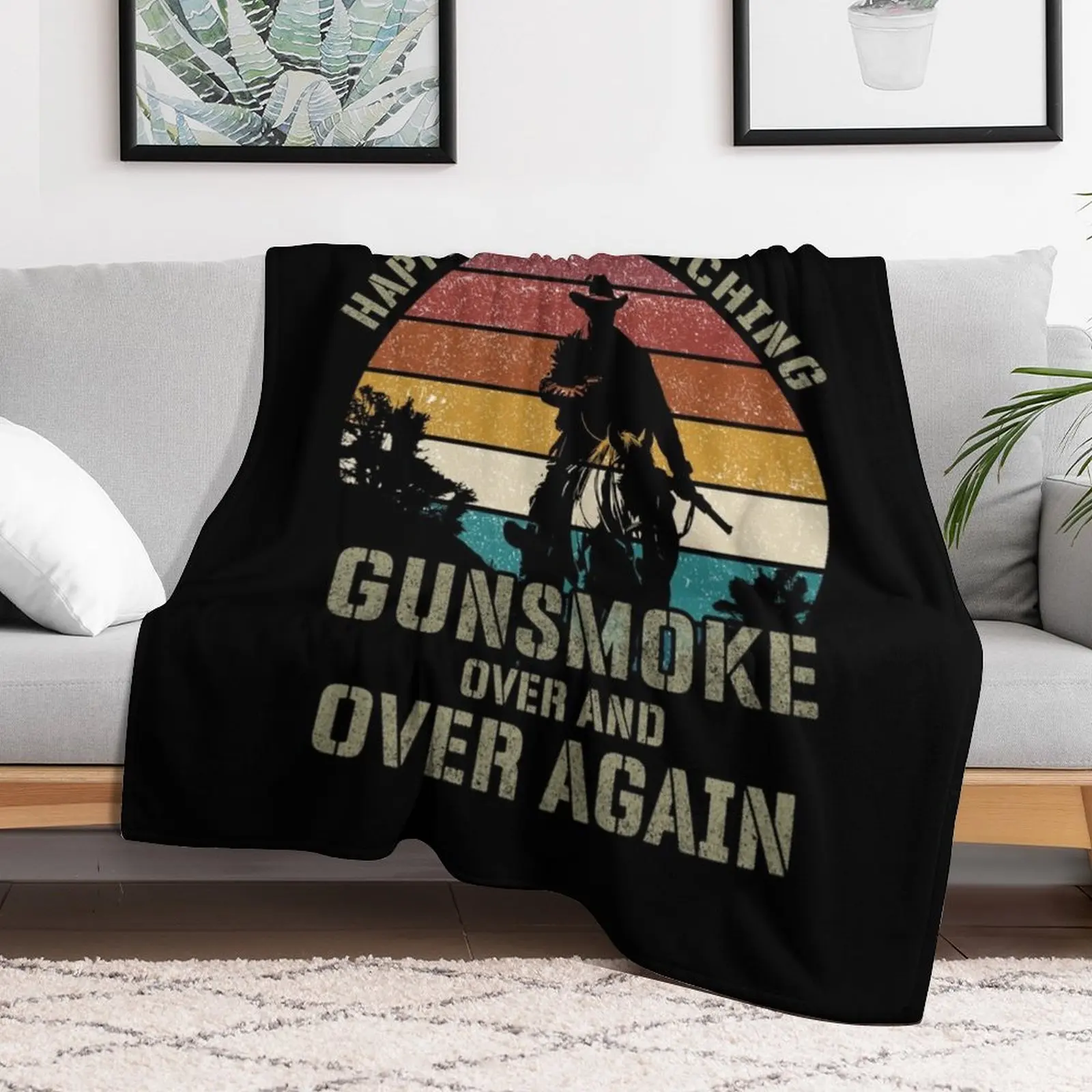 Happiness Is Watching Gunsmoke Over And Over Again Throw Blanket Stain Resistant Cozy Warm Blanket