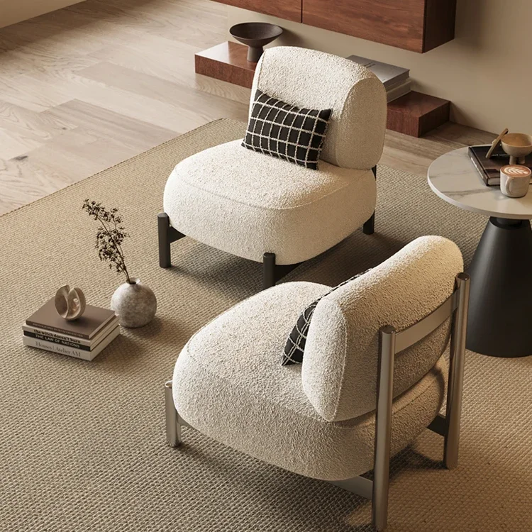 Medieval wabi-sabi wind leisure single sofa chair designer Internet celebrity lamb wool reception negotiation hotel one table