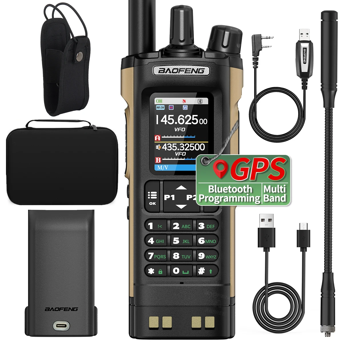 

BAOFENG UV-32 Multi Band Walkie Talkie 10w Bluetooth Phone APP Programming GPS Long Range Type-C AM For UV-5R Two Way Ham Radio