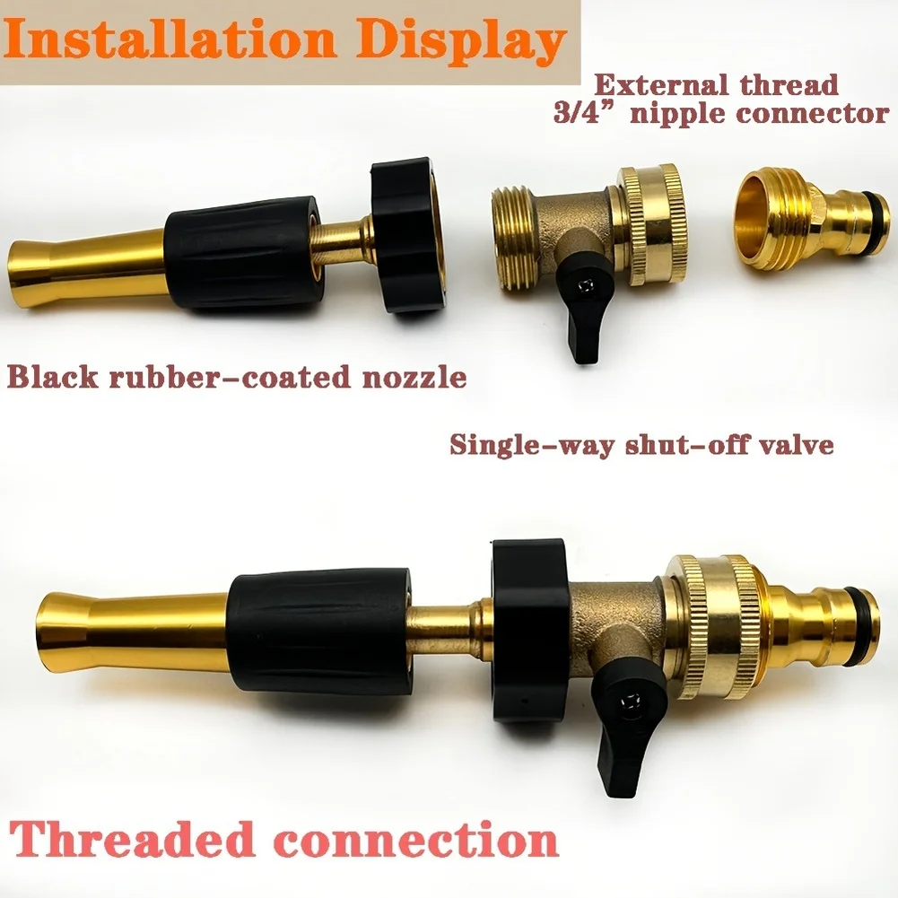 Aluminum Garden Hose Nozzle With Shut Off Valve For Watering Flowers Car Washing For Outdoor Plant Watering And Car Care