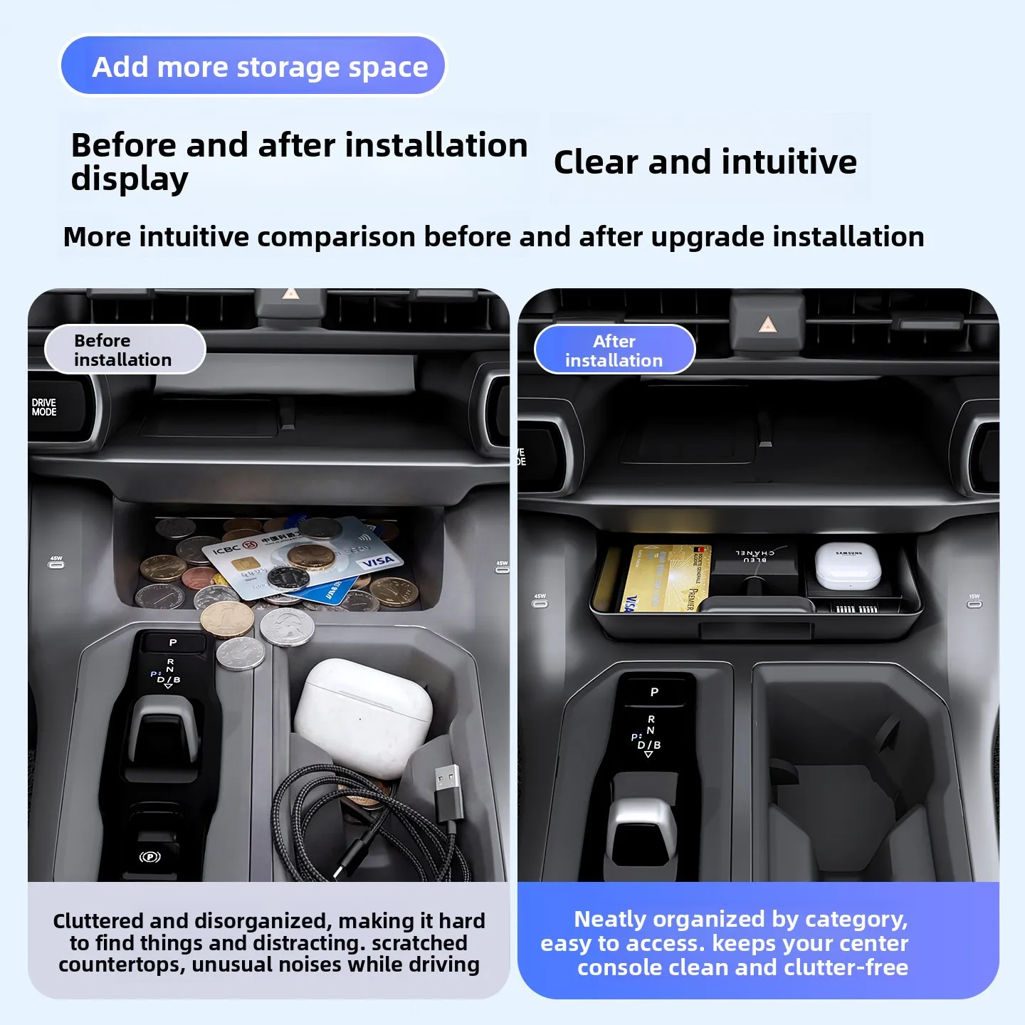 Mittelkonsolen-Organizer für Toyota RAV4 (6. Generation) 2026, Armlehnen-Zusatzstauraum mit Handyfach, ABS, Auto-Innenausstattung – Detail 2