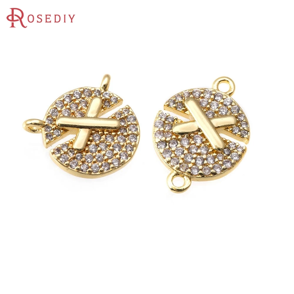 

2PCS 18K Gold Color Brass and Zircon 2 Holes Round Connect Charms Pendants High Quality Diy Necklace Earrings Making Accessories