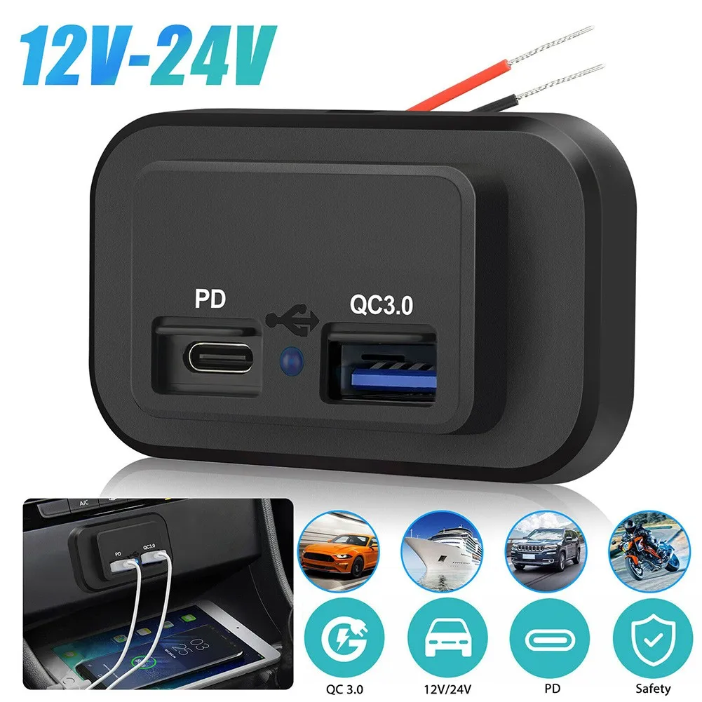 Camper Charging Socket For RV Bus Motorhome 12/24V PD QC3.0 Dual Ports Fast Charger Plug Dustproof Power Outlet Accessories