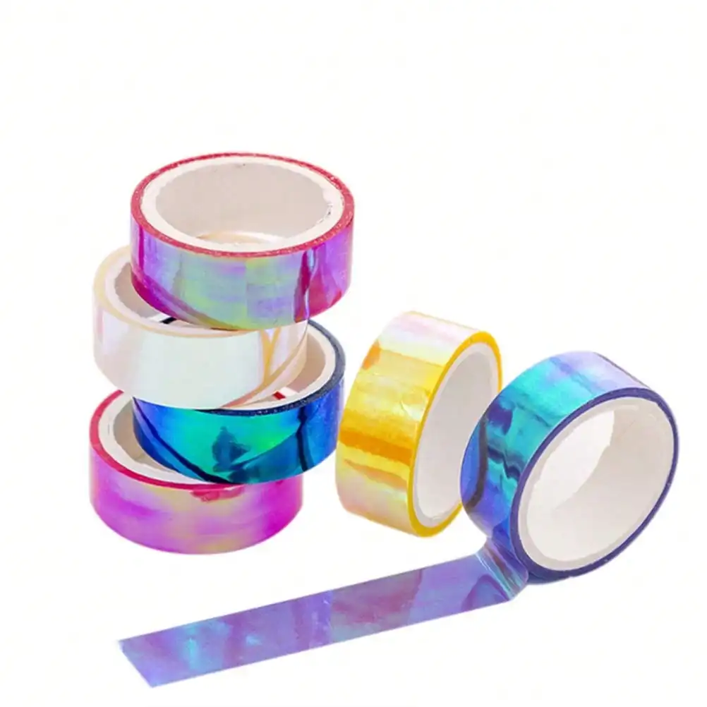 6Pcs 5Meters Laser Tapes, Gymnastics Decoration Holographic Prismatic Glitter Tape Hoops Sticker Color Waterproof Tape Sticker