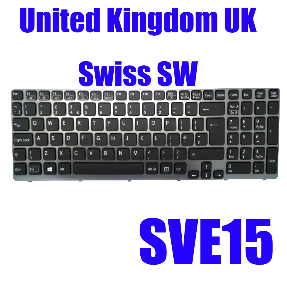SW UK Laptop Keyboard For SONY SVE15 V133946DK1SW V133946AK3SW V133846DK1UK 149030431CH 149075611CH 149032411GB Black New