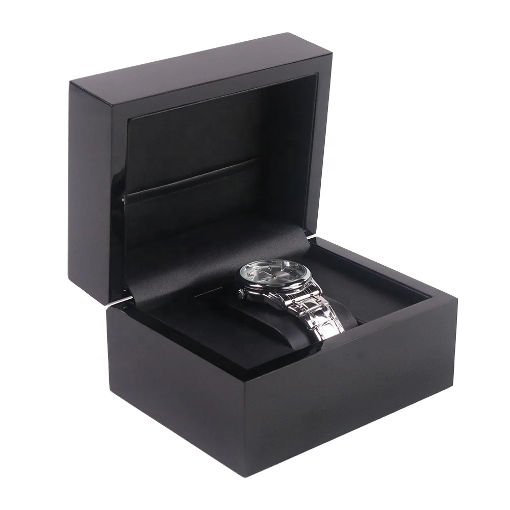 Luxury Black Wooden Lacquer Finished Painting Watch Package Box PU Leather Pillow Inner with  Gift Case for Travel Watch Boxes