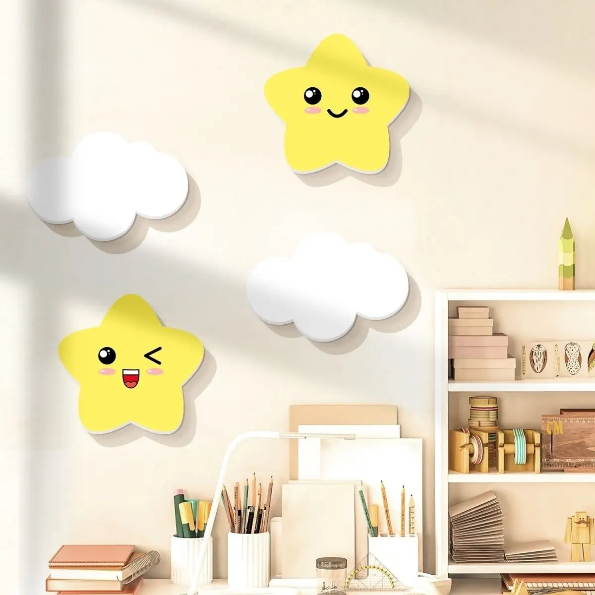 Cartoon 3D Stickers Bedhead Cute Wall Decoration for Kids Room Baby Bedroom Background Decor Covering Ugliness Star White Cloud