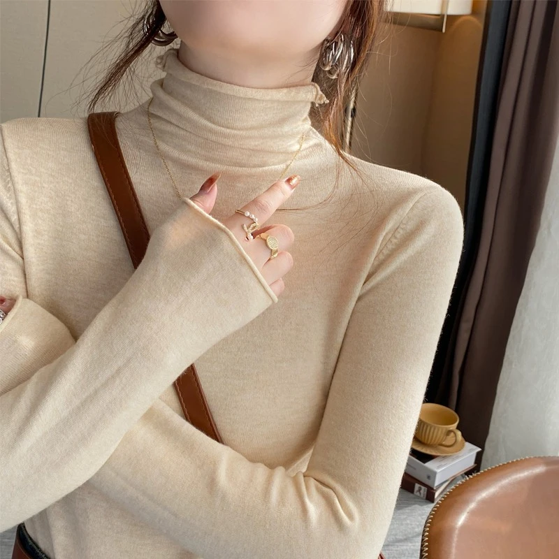 2026 Autumn Winter Turtleneck Women Pullover Elegant Roll‑Neck Layering Base Knit Sweater Solid Color Versatile Slim Top