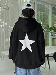 Five pointed star back print women's loose fitting hoodie fleece autumn/winter style simple fashion versatile women's clothing