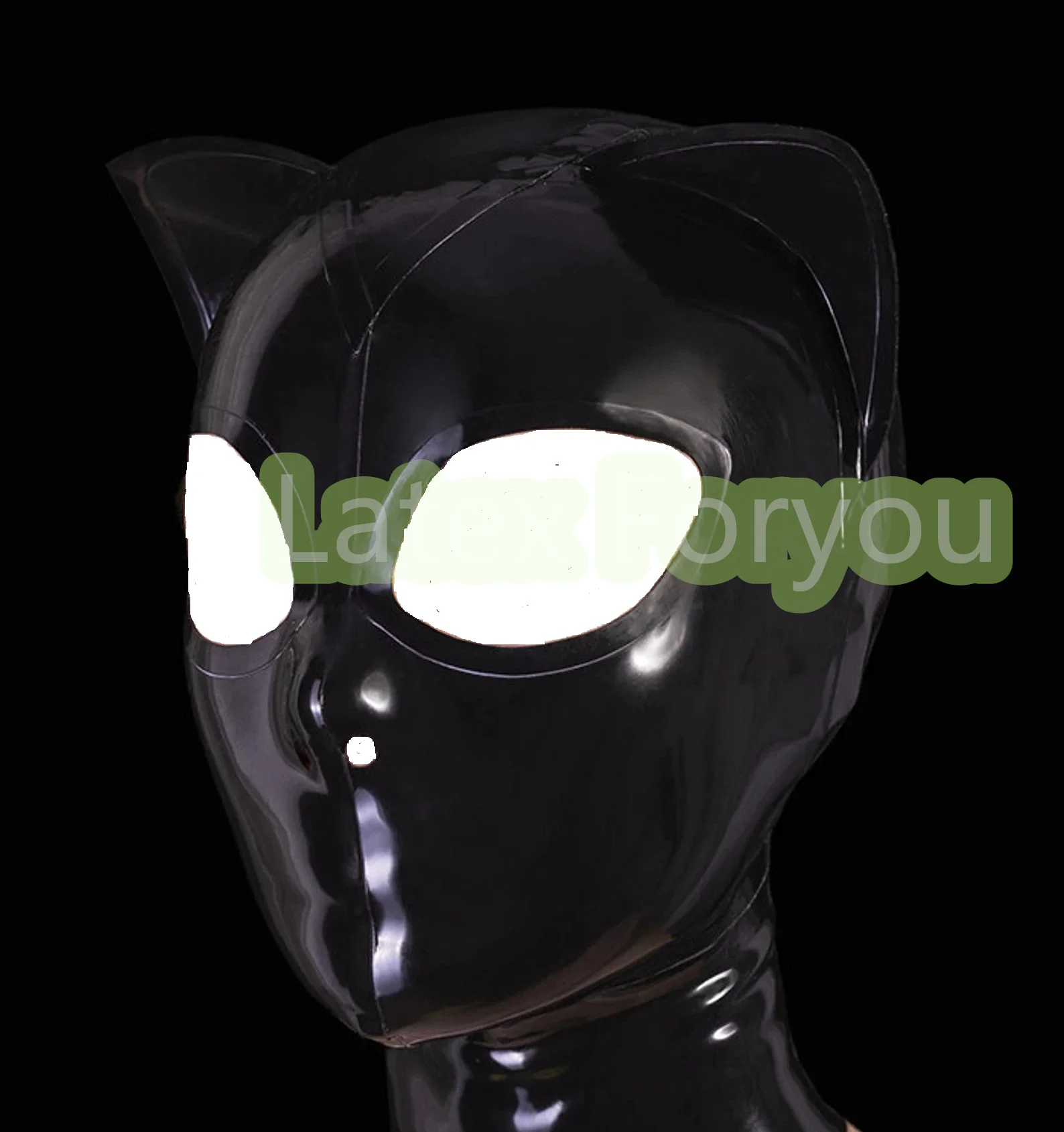 

Латексный капюшон с открытыми глазами и носом, закрывающие рты, маска унисекс с ушками, молния сзади, резиновый фетиш, капюшон Gummi