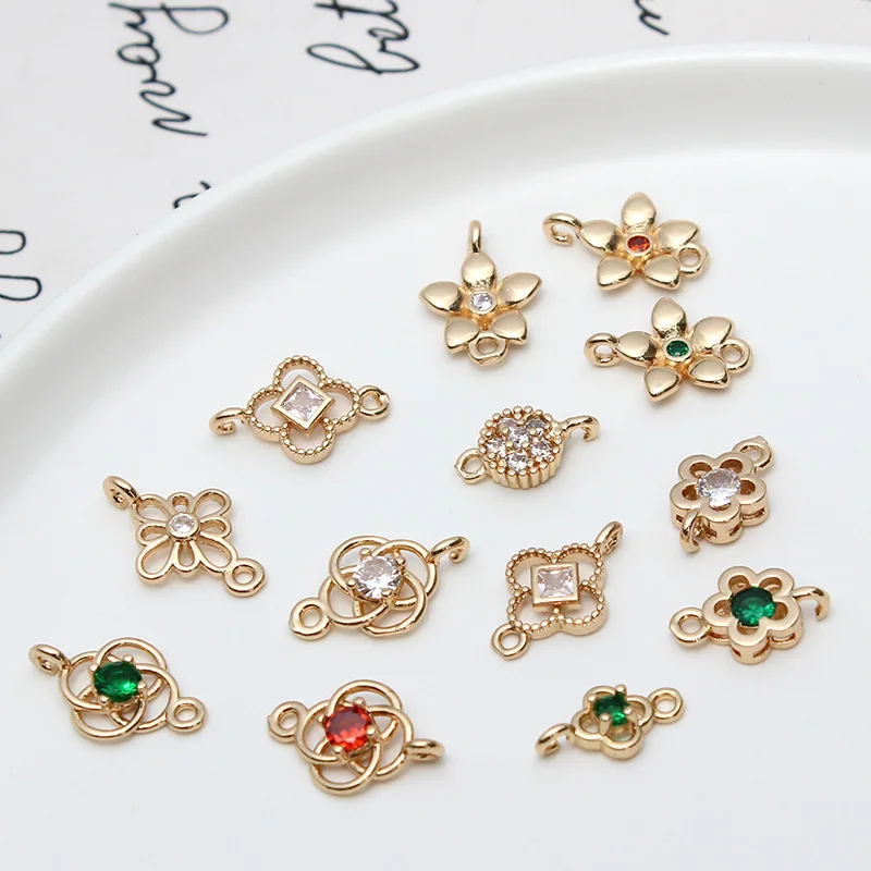 1pcs Diy Accessories Copper Micro-inlaid Zircon Retro Hollow Geometric Flower Pendant Bracelet Material Handmade Charms