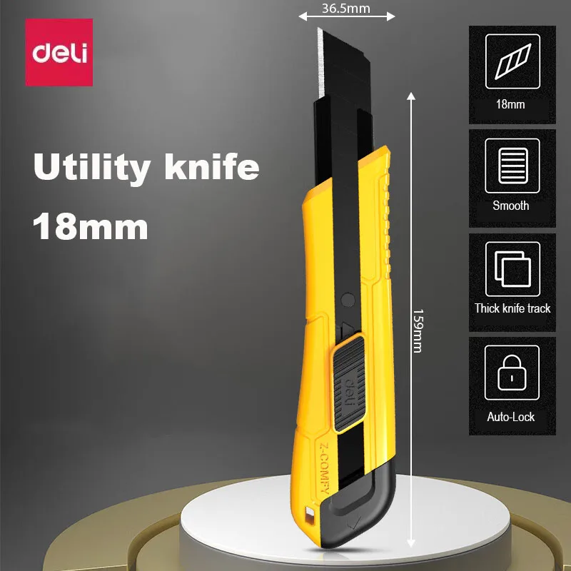 

Deli Large Utility Knife Retractable Auto Lock SK4 Metal Carbon Steel Sharp Blade Cutting Carton for Home Supplies Art Knife