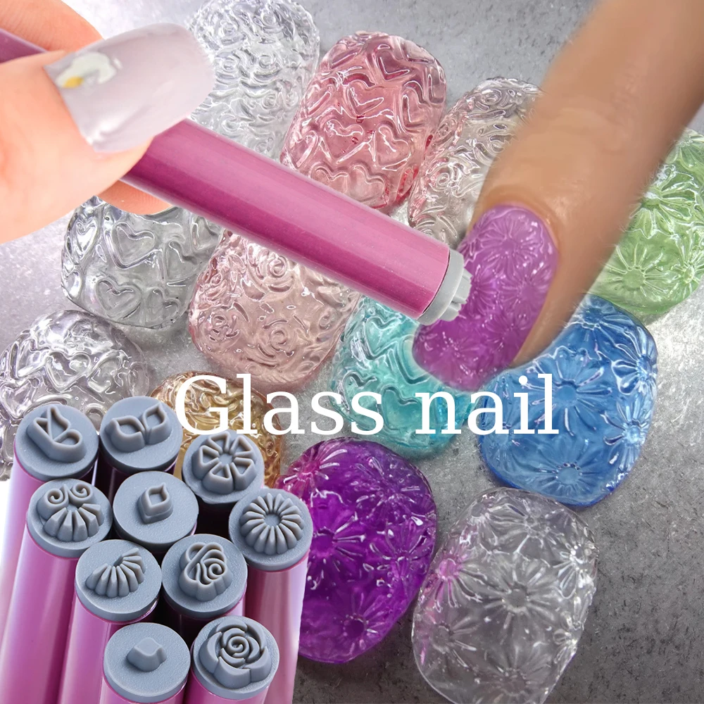 4/6/10 pcs Silicone Nail Art Stamp Pen Korean 3D Daisy Flower Glass Nails Design Stamping Dotting Tools Pen Nail Art Stamper SET