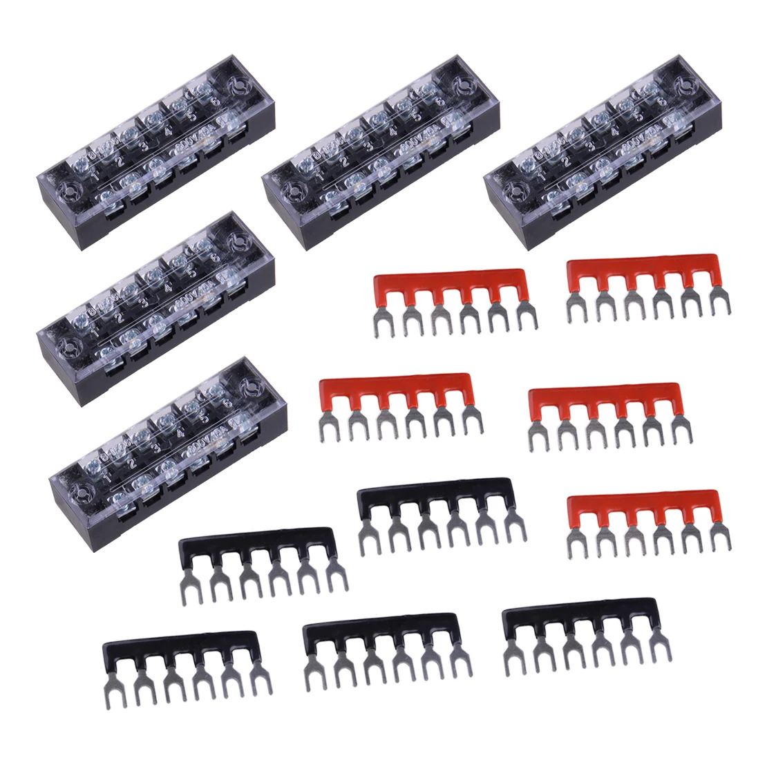 5 Sets 15A 600V Car Auto Marine Power Distribution Bus Bar Dual Row 6 Position Terminal Block Barrier Strip Universal
