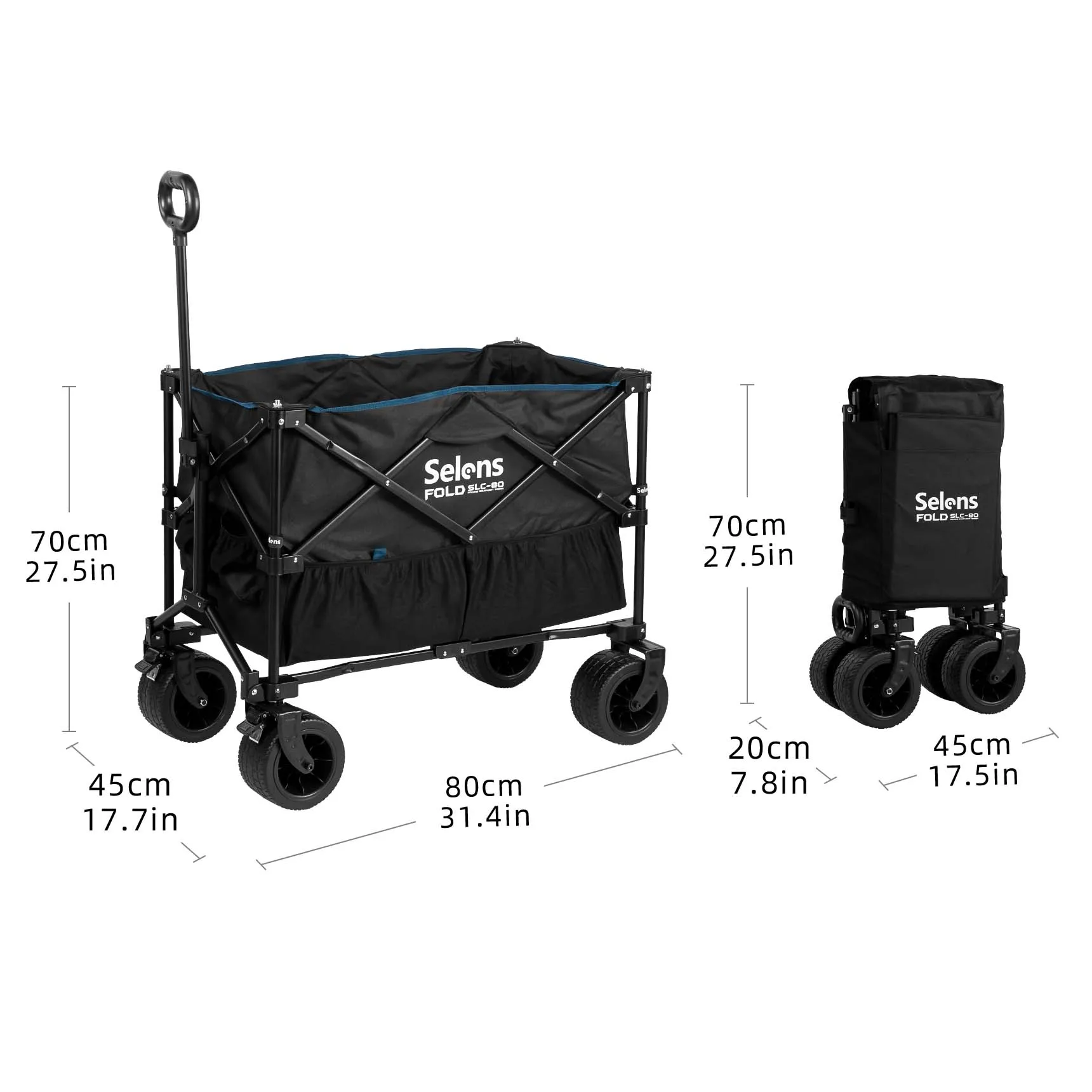 Selens Folding Outdoor Cart Beach Wagon with Big 360 Universal Wheels Storage bags for Photography Camping and Picnic