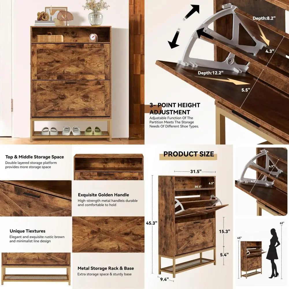 

Freestanding Shoe Cabinet Organizer with Flip Drawers and Open Storage for Entryway, Shoe Storage Cabinet Solution
