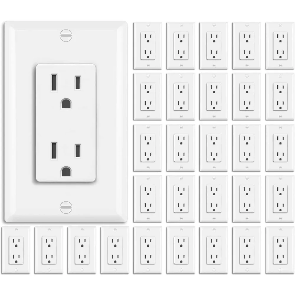 

30 Pack 15 Amp Decorator Receptacle Outlet, Decor Standard Electrical Wall Outlet, Residential and Commercial Use, Non-Tamper