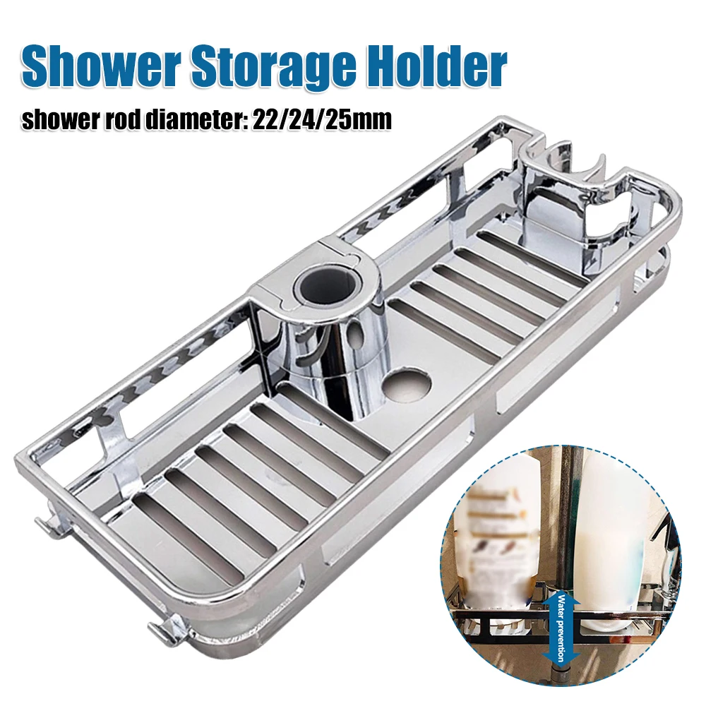 Plastic Chrome Shower Head Holder Shelf No Drilling Corrosion-Resistant Silver for 22/24/25mm Rail Modern Bathroom Decor