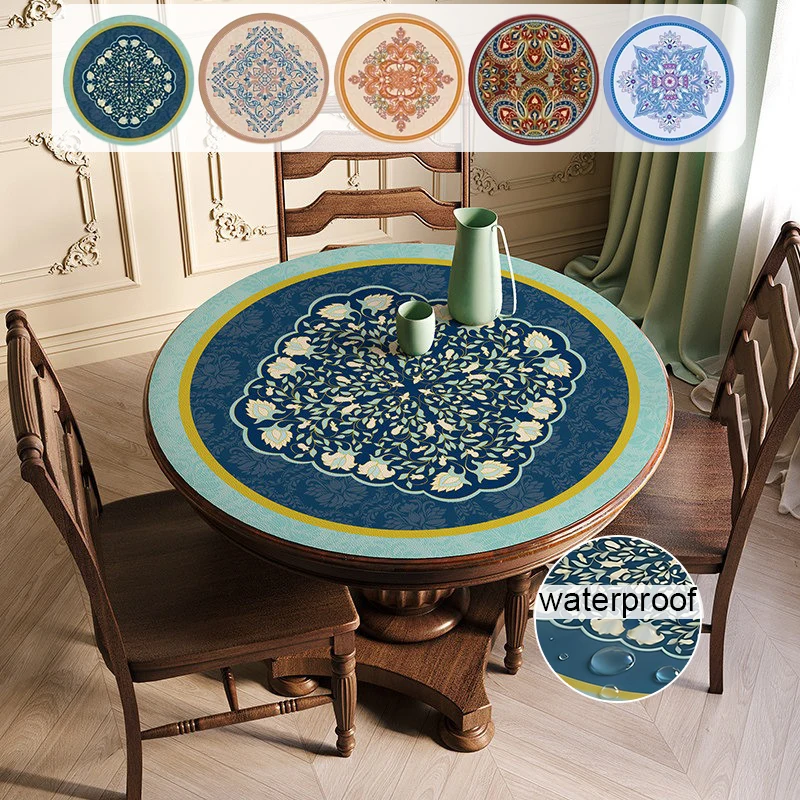 

American Retro Round Table Mat Waterproof and Oil Resistant Leather Tablecloth Household Dining Table Anti Scalding Non Washing