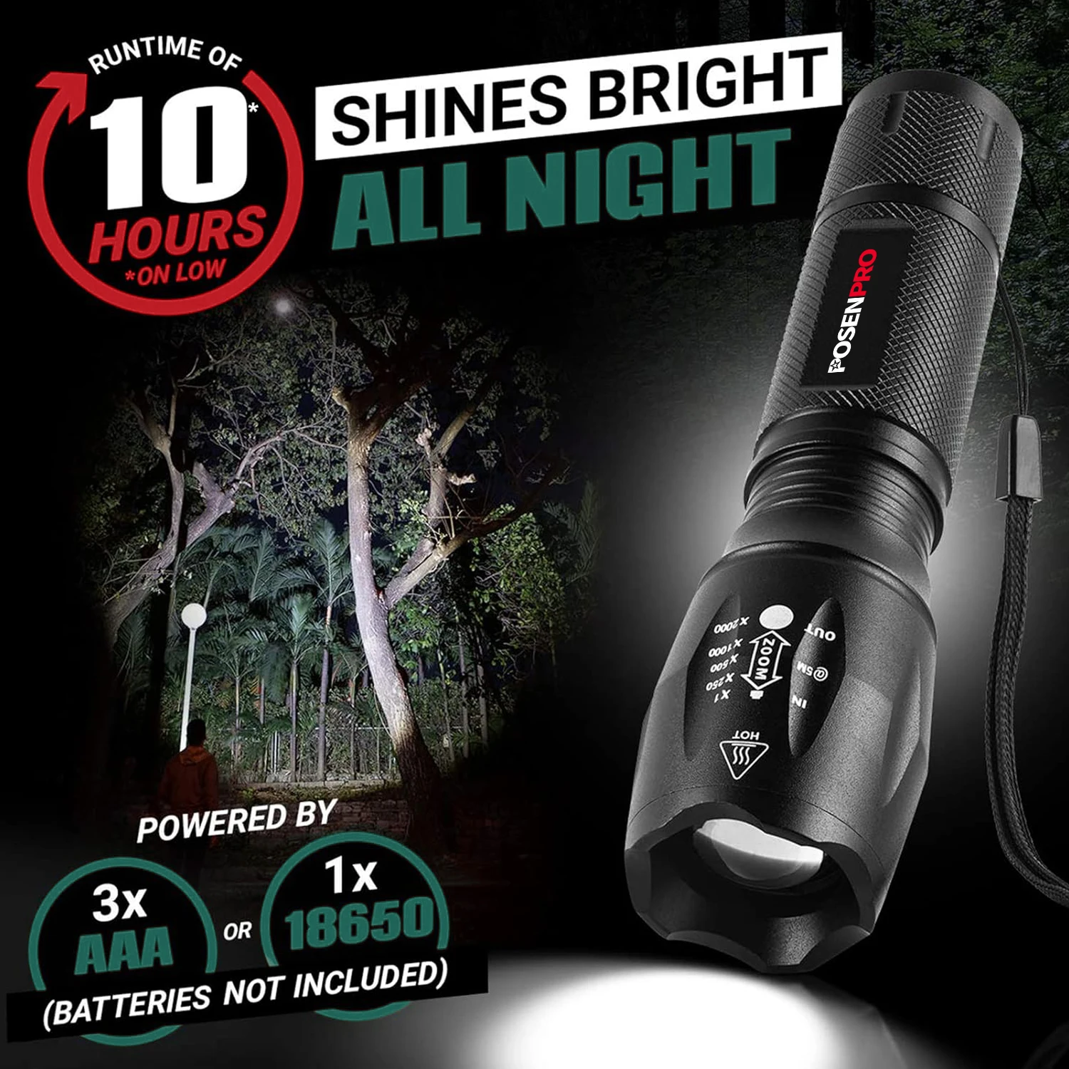 POSENPRO LED Flashlight High Lumens, Mini Tactical LED Flashlight 2 Pack, 5 Modes Zoomable Beam