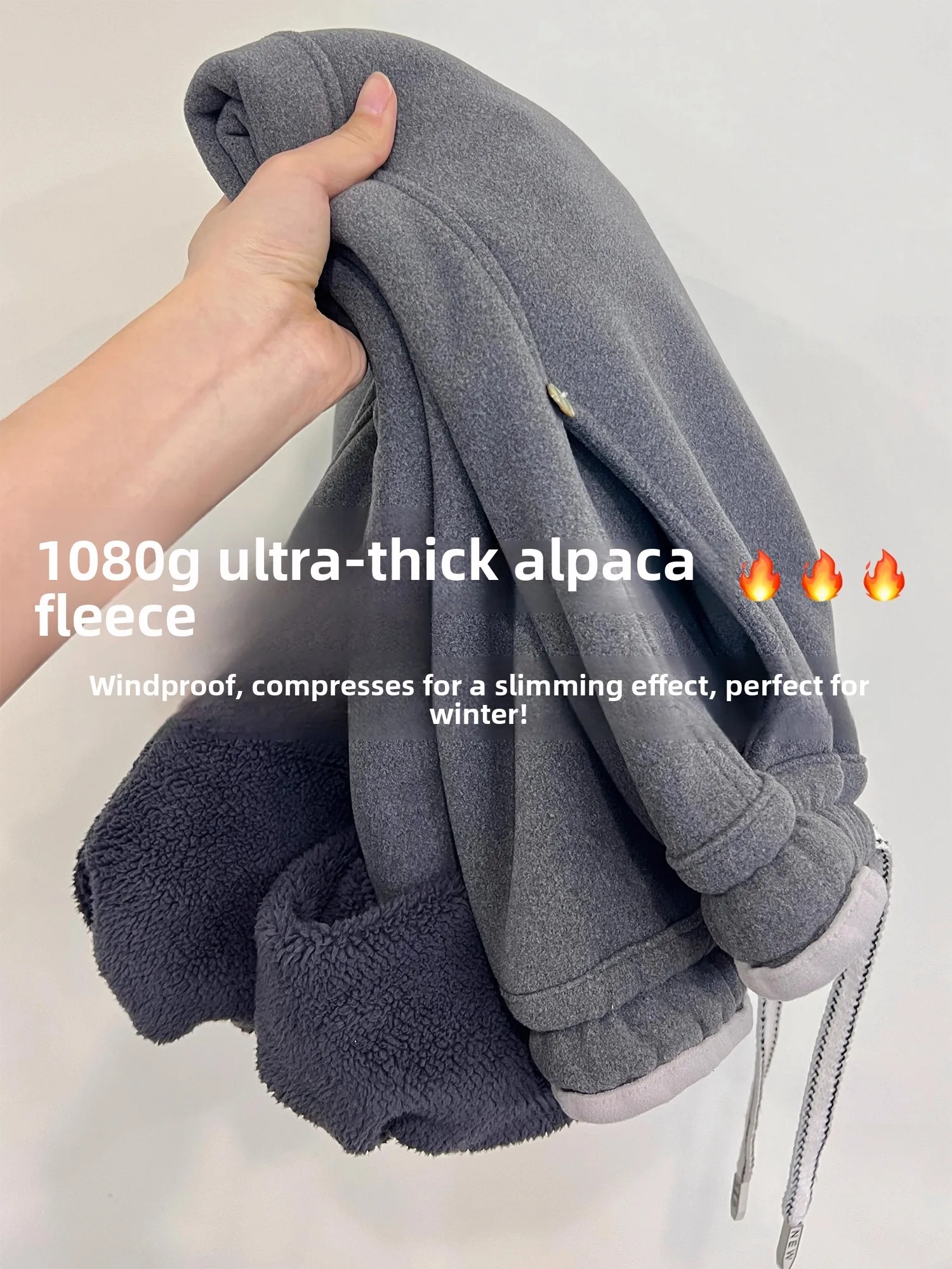 

Ultra-Thick Grey Camel down Drawstring Trousers Windproof Fleece Ladies Straight Leg Pants High Waist Casual Winter Trousers