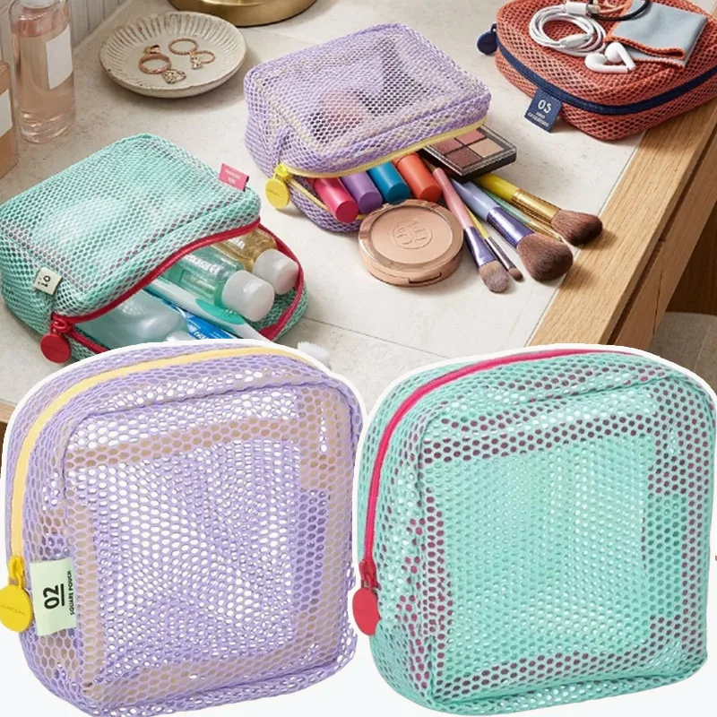 1-4PCS Cute Dough Bag Mesh Pouch Lightweight Zipper Coin Purse for Mini Lipstick Earbuds Keys Travel Storage Organizer