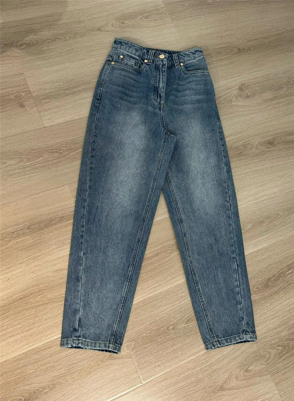 Women's Cotton Jeans High Waist Tapered Long Jeans Beaded Decoration High Quality