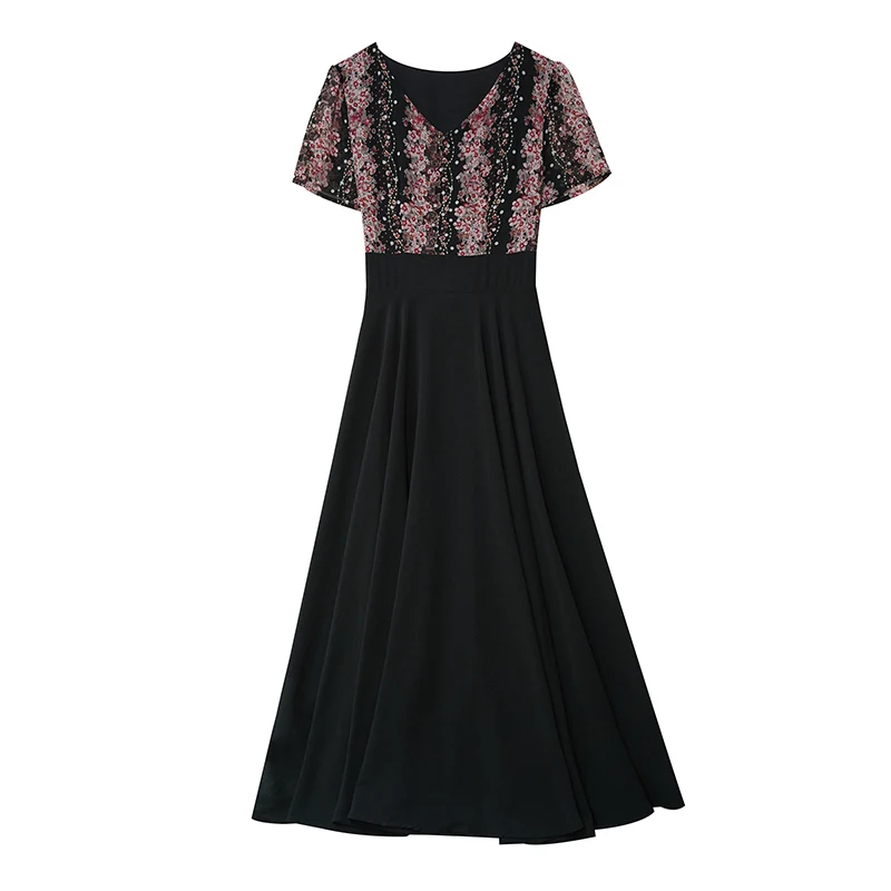 2025 Summer High Quality Korean Floral Chiffon Casual Midi Dress Women Elegant Party Chic Prom Bodycon Luxury Evening Long Dress
