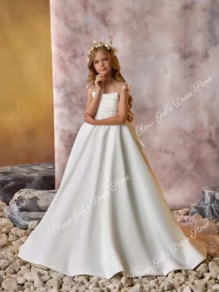 فستان فتاة الزهور الأنيق المخصص مع فيونكة من الساتان مناسب لحفلات الزفاف وحفلات أعياد ميلاد الأطفال وملابس السهرة #3