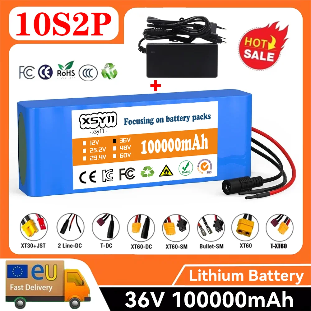 10S2P 36V 100000mAh Lithium Rechargeable Battery Pack for Electric Scooter High Power 36V Ebike Battery 10s2p Battery with BMS