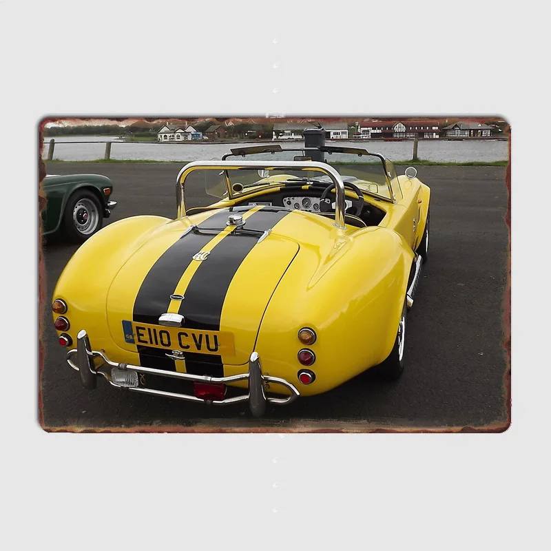 Classic Car Yellow Cobra - Cosworth Poster Retro Metal Custom Posters Sign Garage Club Indoor Wall Room Decoration Home Decor