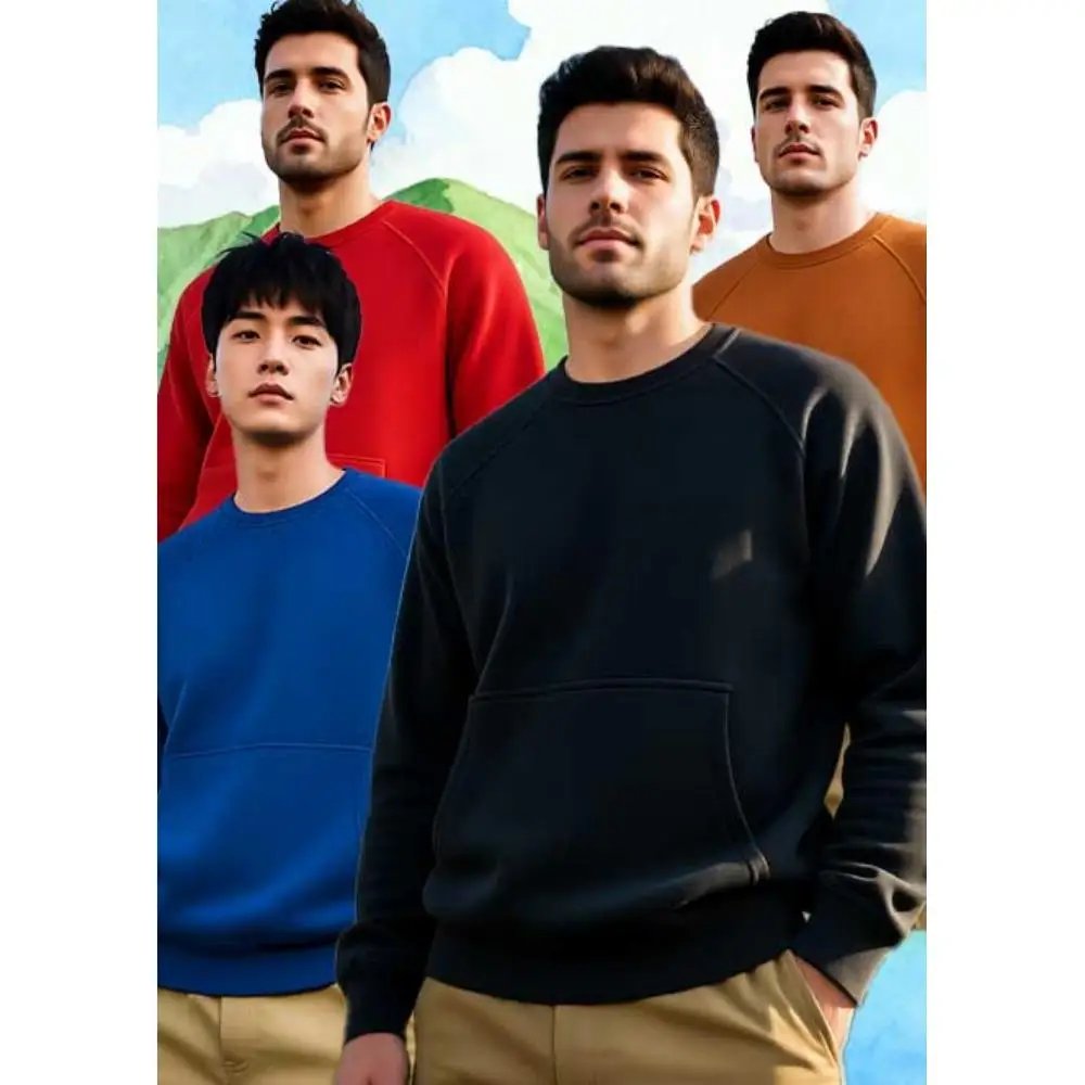 

Мужская толстовка с круглым вырезом из четырех предметов, флисовый пуловер, комплект предлагает восемь цветов, толстовка из мягкой смеси хлопка