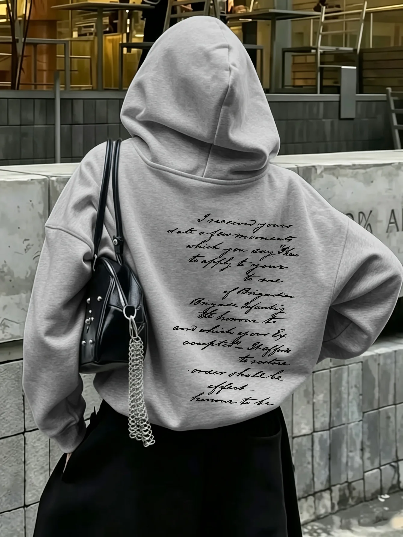 Unisex-Sport-Hoodie mit handgeschriebenem Kursivschrift-Text, Vintage-Schriftzug-Druck, Oversized-Pullover, Streetwear-Sweatshirt für Frühling und Herbst – Detail 6