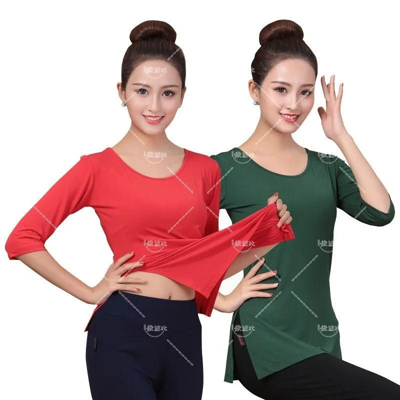 Double slit modern dance costume female adult top modal practice body yoga square dance costume