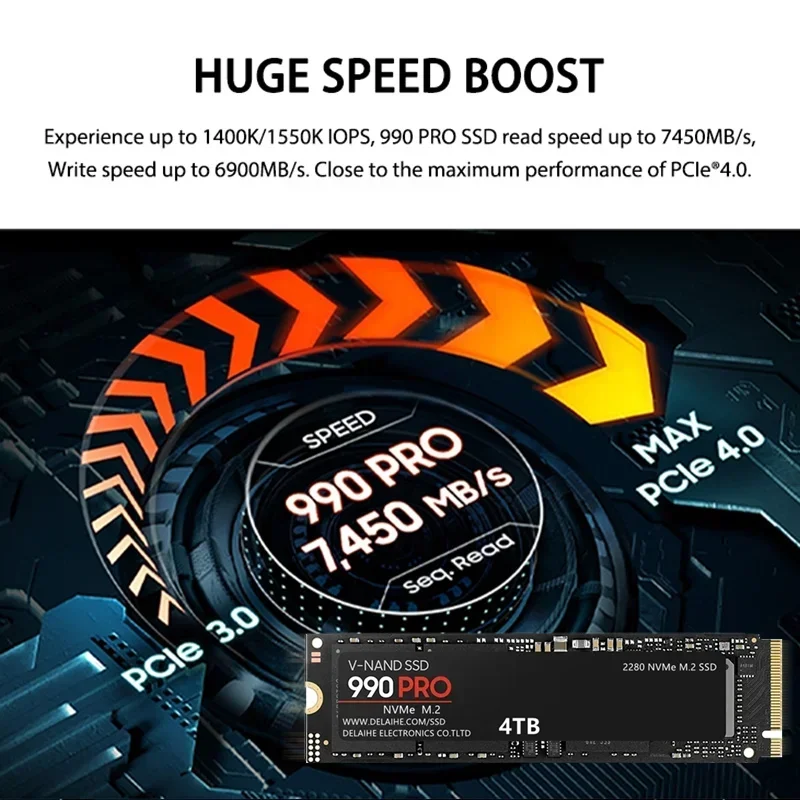 SSD High Speed 990 PRO PCIe 4.0 NVMe 4.0 M.2 2280 1 TB 2 TB 4 TB SSD Interne Solid State Festplatte für Laptop PC PS4