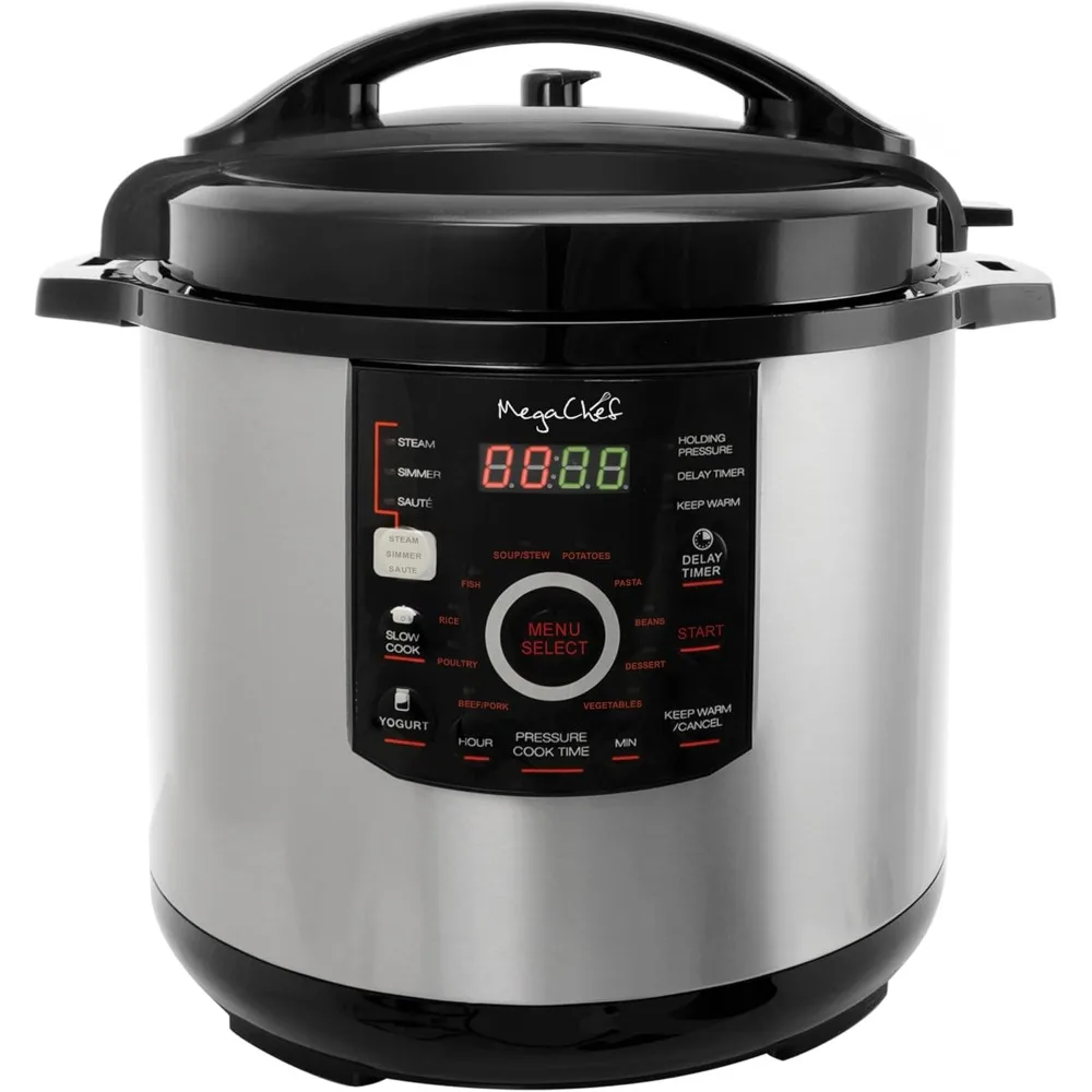 12 Quart Digital Pressure Cooker with 15 Preset Options and Glass Lid, Silver