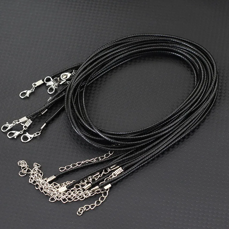 Economic 50 Pieces/Pack 2mm Black Wax Rope Necklace 45cm 60cm 2 Sizes Options Durable Rope DIY Pendant Necklace Collar Jewelry
