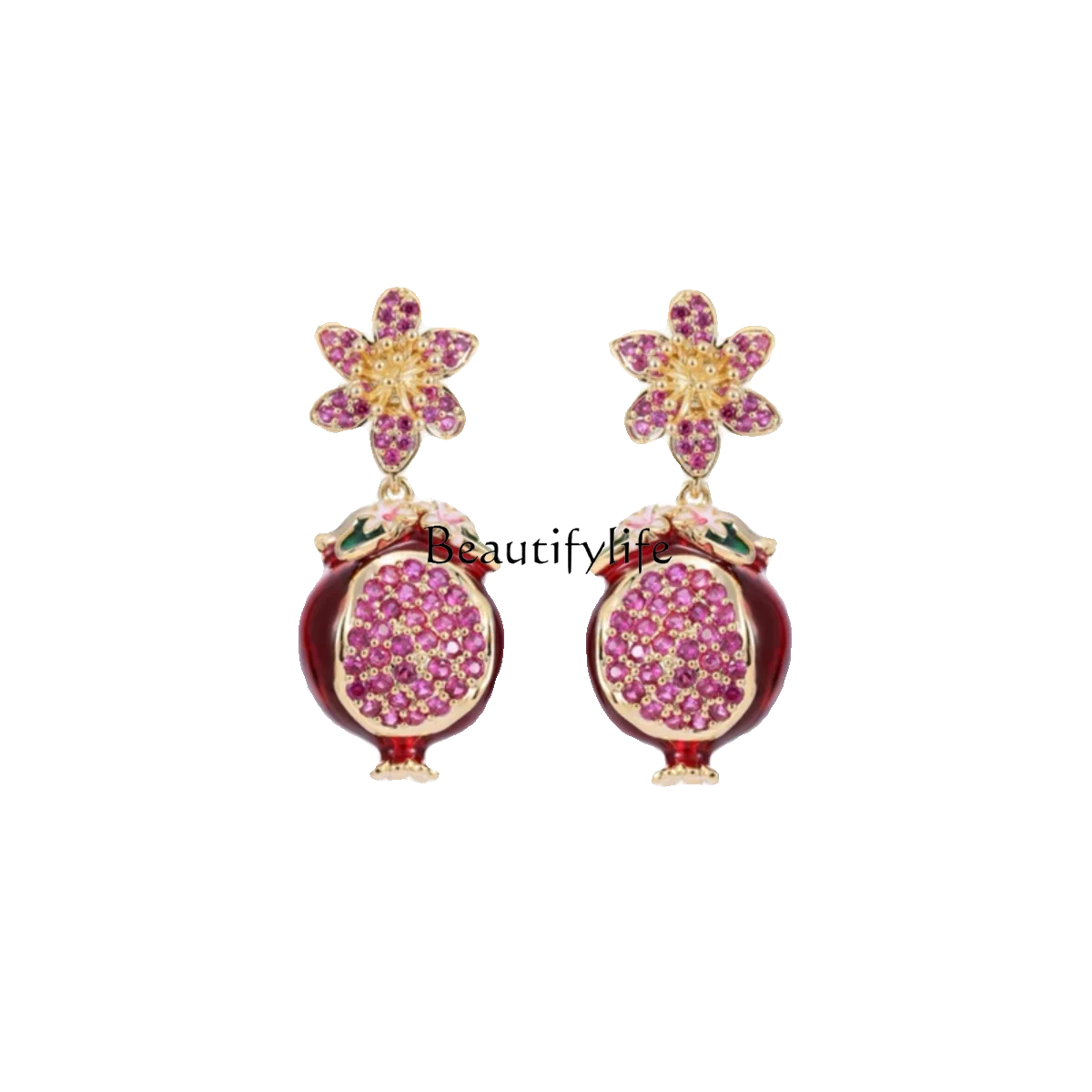 High-Grade Fruit Earrings Affordable Luxury Style Dripping Oil Micro Inlaid Zircon Flower Pomegranate