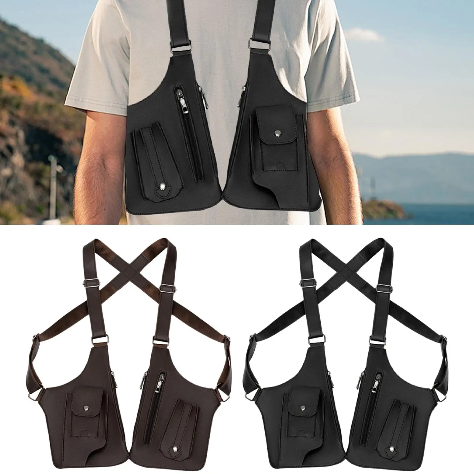 

Double Shoulder Strap Multi-Pocket Outdoor Anti-Theft Fishing Bag Waterproof PU Multi-Purpose Men's Crossbody Bags