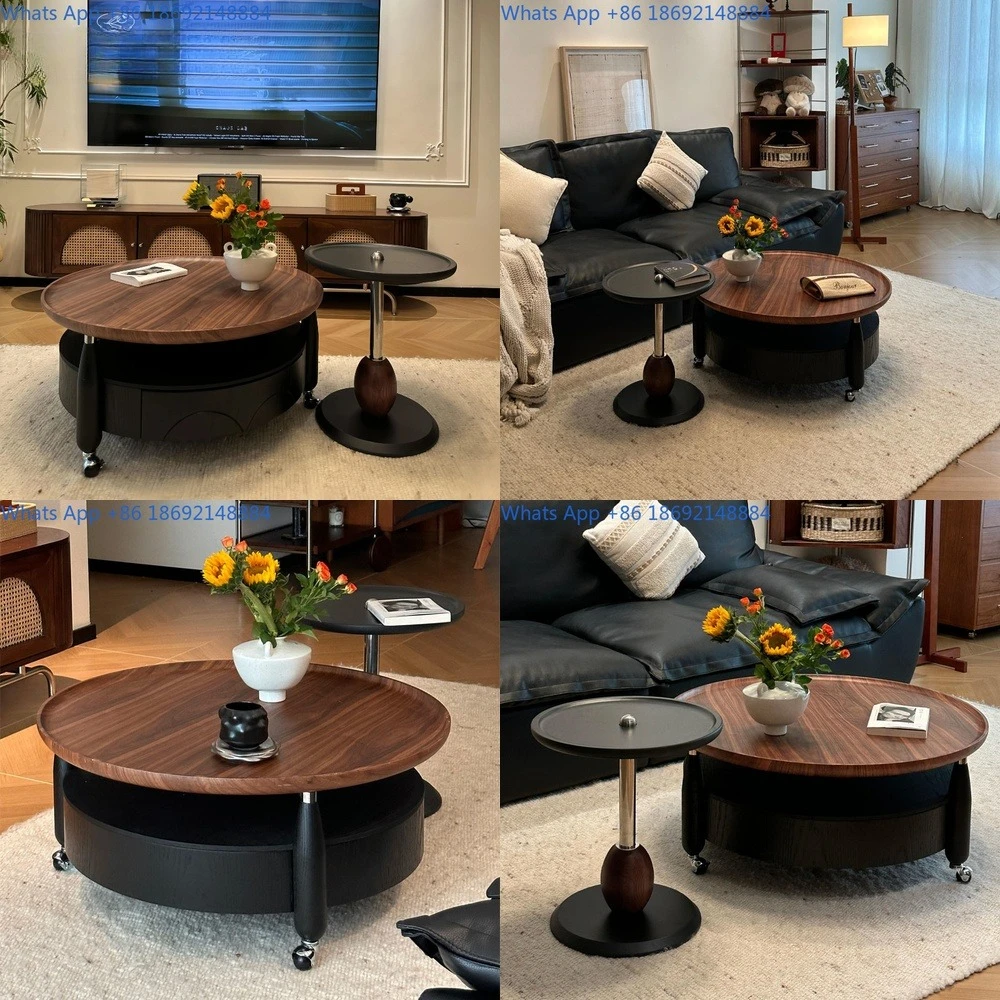 

Modern minimalist living room coffee table set with retro French style and luxury feel for small apartments