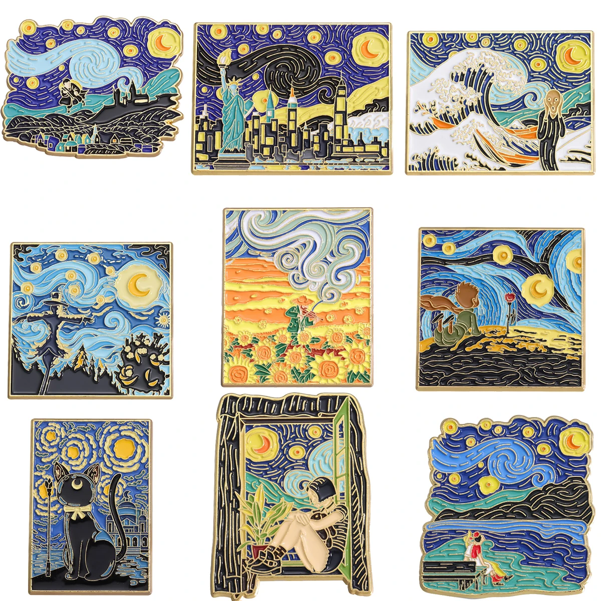 Van Gogh gwiaździste niebo emaliowane szpilki sztuka abstrakcyjna broszka odzież plecak klapa modne odznaki biżuteria akcesoria dla prezenty dla