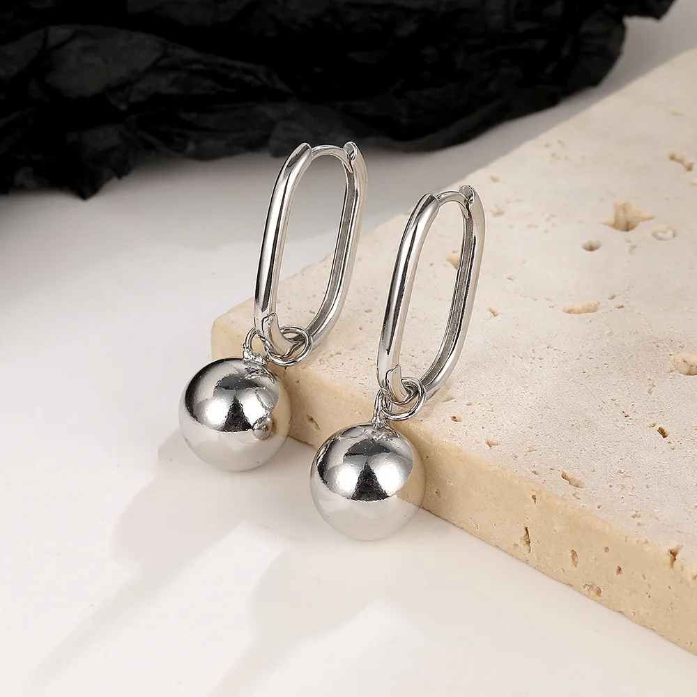 Pendientes de aro originales de Plata de Ley 925 con cuentas grandes para mujer, joyería coreana para fiesta y boda, regalo, Pendientes femeninos 2023