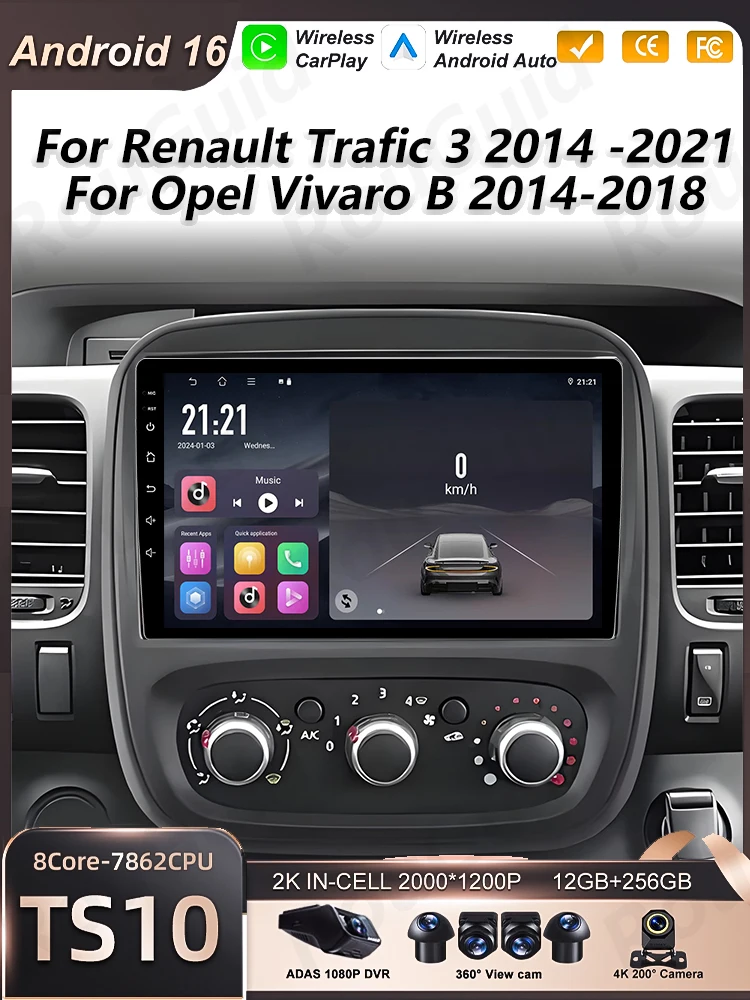 Auto radio Android 16 Carplay voor Renault Trafic 3 Opel Vivaro B 2014 2015 2016 2017 2018 - 2021 Multimedia speler stereo GPS BT - afbeelding 2