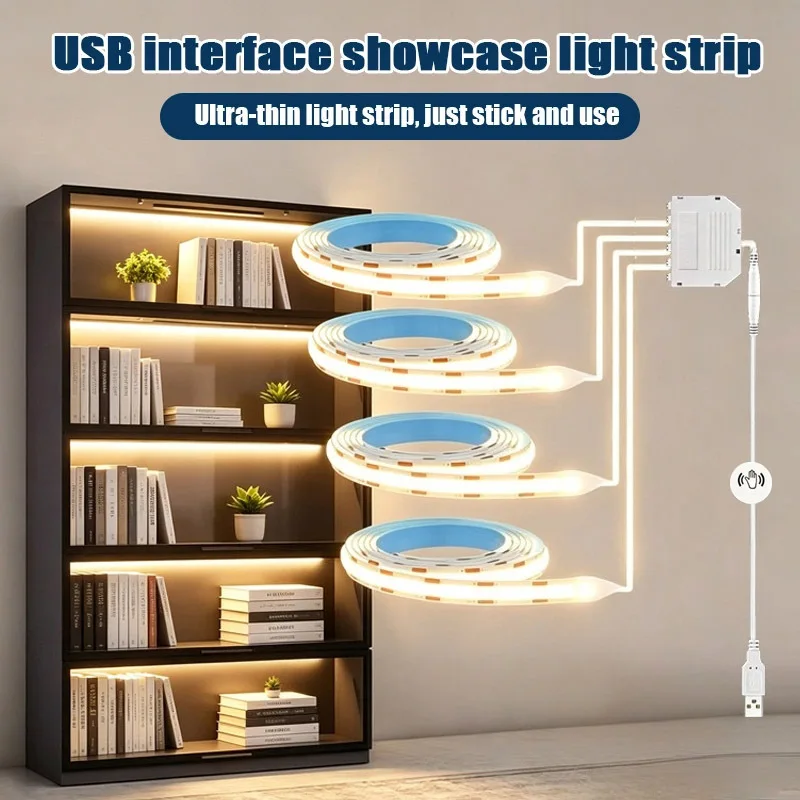 COB LED Strip USB-Powered White Light LED Strip Lights Motion Touch Sensor with Wood Touch Dimmer Switch - 1m to 3m Lengths