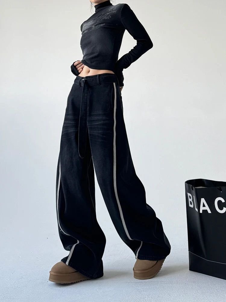 

High Waist Wide Leg Jeans Women's Winter Casual Slimming Denim Pants Loose Straight Cut Fce Lined Floor Length Trousers